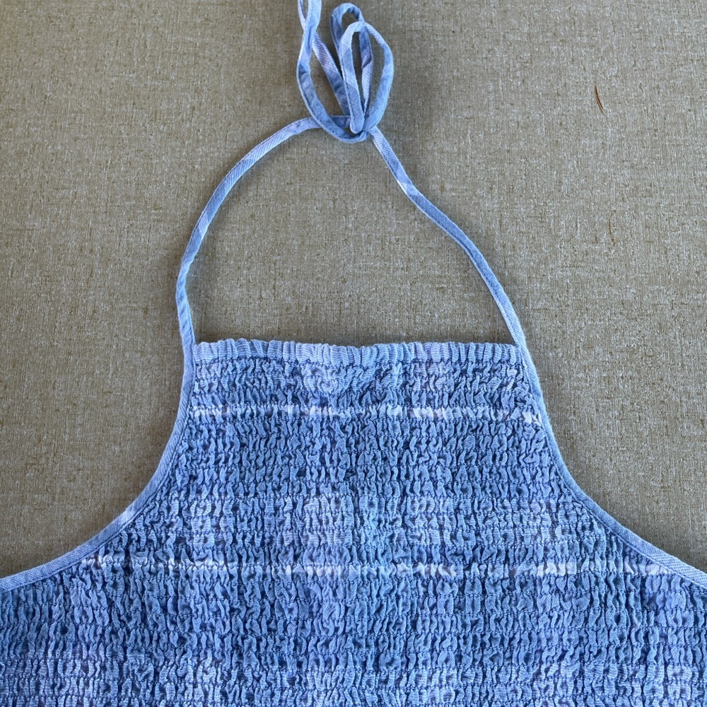 American Eagle Halter Tank Top Smocked Large Blue - Picture 3 of 7